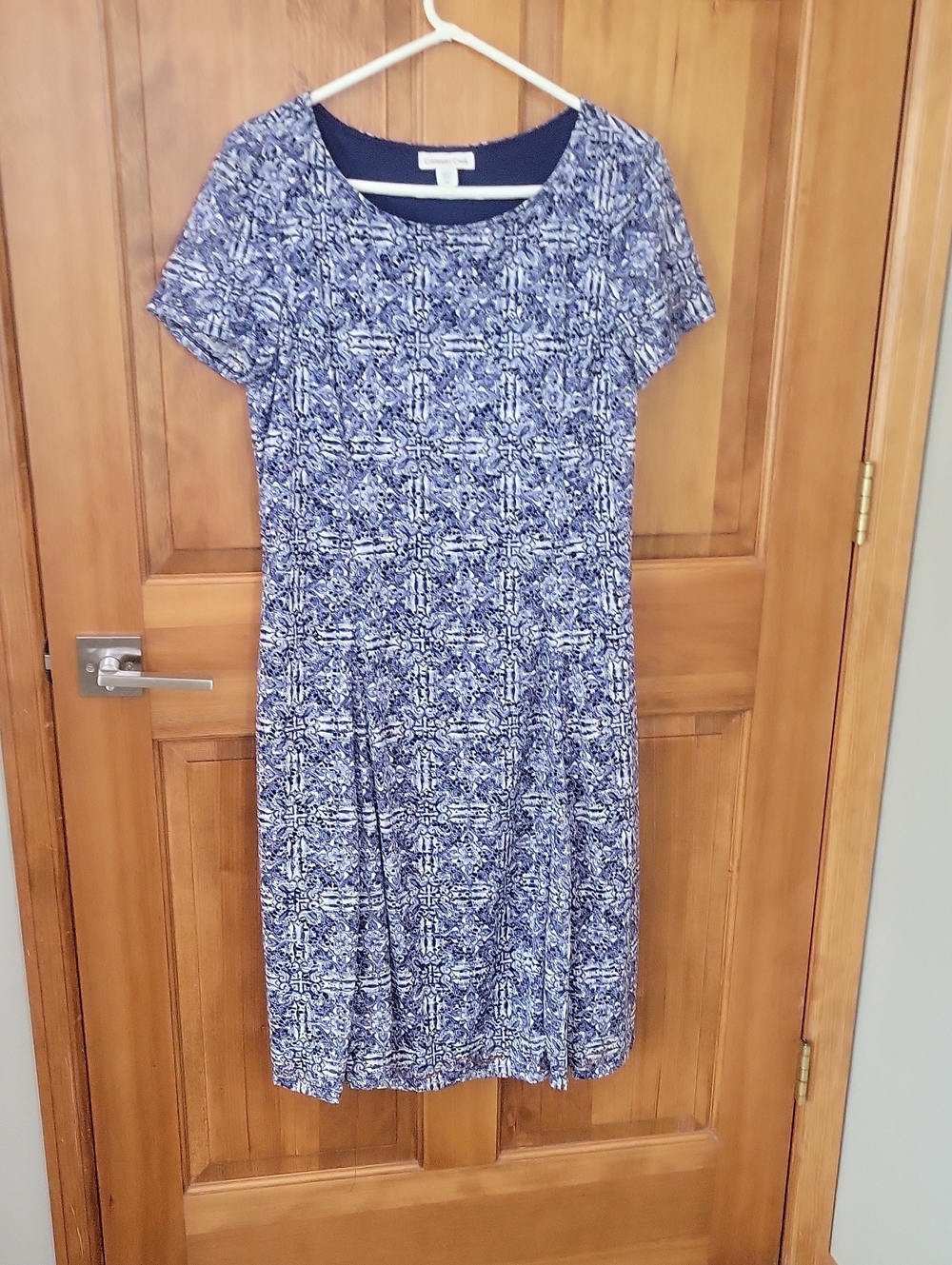Coldwater Creek Blue and White Short Sleeve Patterned Pull-On Dress